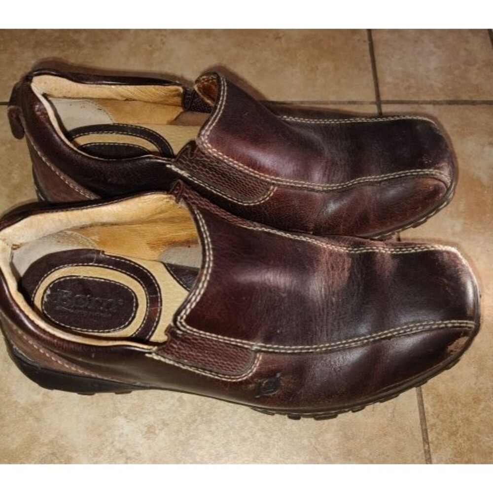 Born Men’s Slip On Casual Brown Leather Upper Shoes Size 7 Eur Size 40